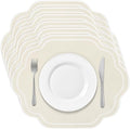 6 Pcs Beige Wedding Placemats Scalloped Embroidered Cotton Linen Placemats 17" by Breling