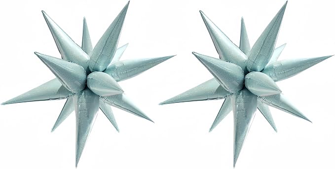 2*12 Pcs Light Blue Starburst Foil Balloons/32 Inch Metallic Spiky Star by baoonworlld