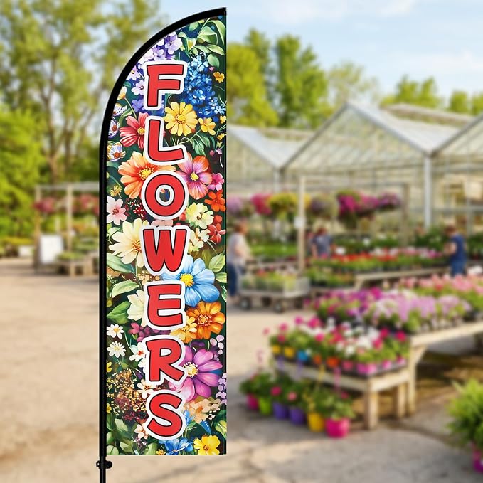 Flowers Feather Flag With Pole Kit, 8FT Double Sided Floral Advertising Swooper - Image 3