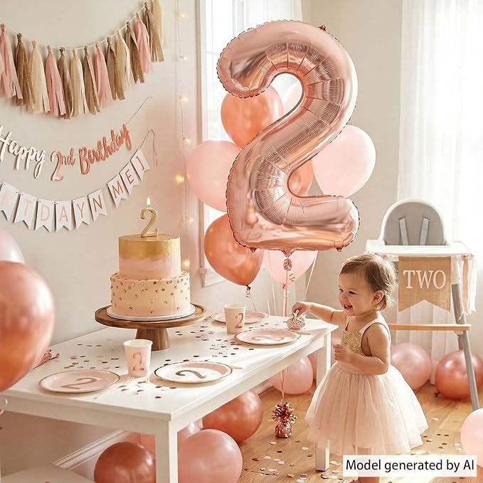 Rose Gold Number 2 Balloon 40 Inch, Blush Foil Duo - Image 2