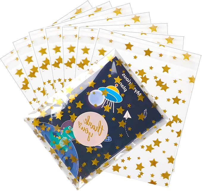 COQOFA 100 Pcs Star Printed Sealable Gift Wrap Cello Cellophane Bags Self by COQOFA