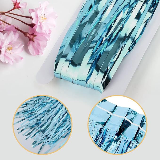 10 Pack Blue Foil Curtain Backdrop 3.2ft x 9.8ft Metallic Tinsel Foil Fringe - Image 4