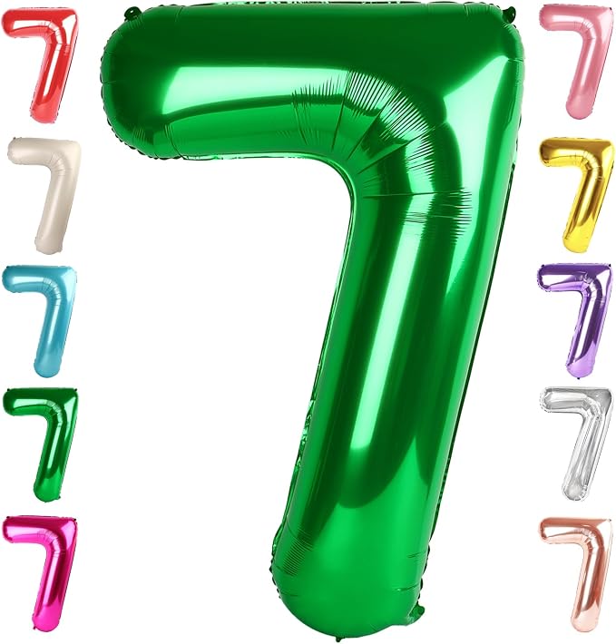 Number 7 Balloons Birthday Decorations, 40In Green Balloons by Mluchee