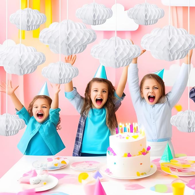 Affrolling 20 Pcs 3D Cloud Decorations Hanging Honeycomb Decor Artificial Cloud - Image 5