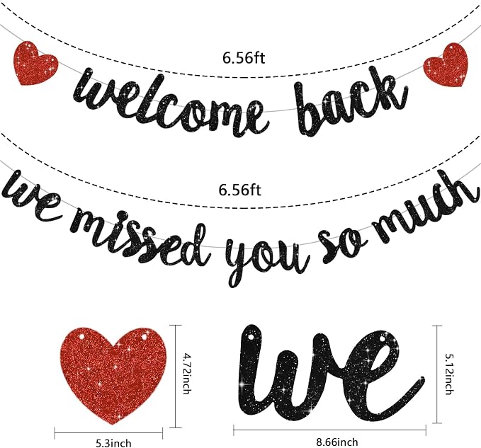 Glitter Black Welcome Back We Missed You So Much Banner NO DIY | Pre-Strung - Image 3