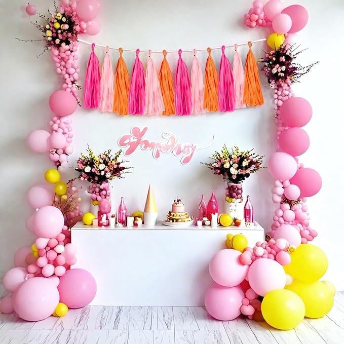 Rose red Pink and Orange Tassel Garland Banner Paper Tassels - Image 5