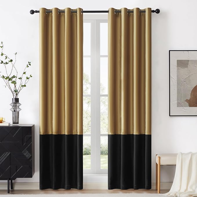 BULBUL Modern Gold Black Velvet Curtains Luxury 102 inch by ModernShinyVelvetCurtains