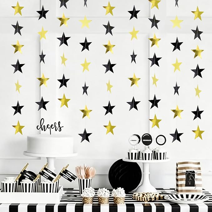 BEISHIDA Black Gold Star Garland Decor Twinkle Star Banner Backdrop 2026 - Image 4