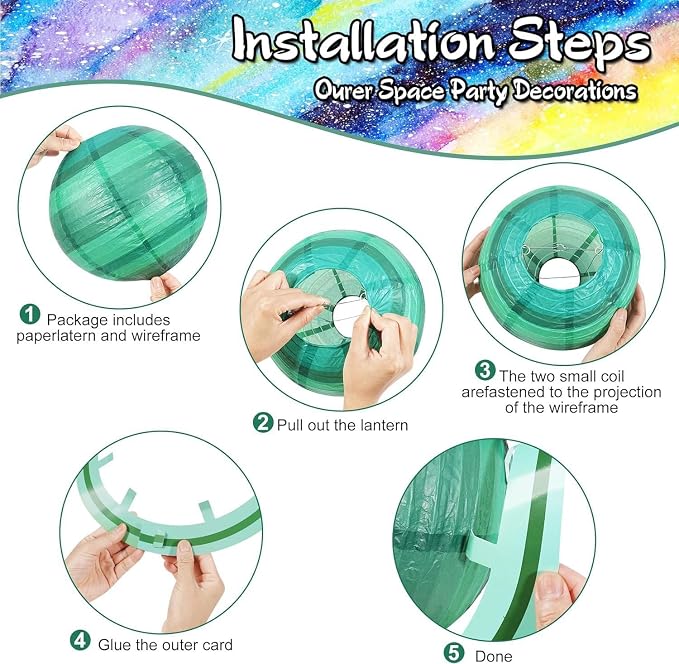 12Pcs 10 Inch Space Planet Paper Lanterns Decorative Solar System Hanging Round - Image 2