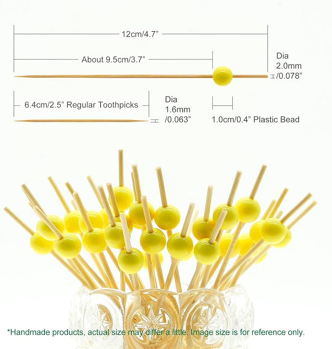 Minisland Yellow Pearl Bamboo Cocktail Picks, Fancy Appetizer Toothpicks | 4.7 - Image 2