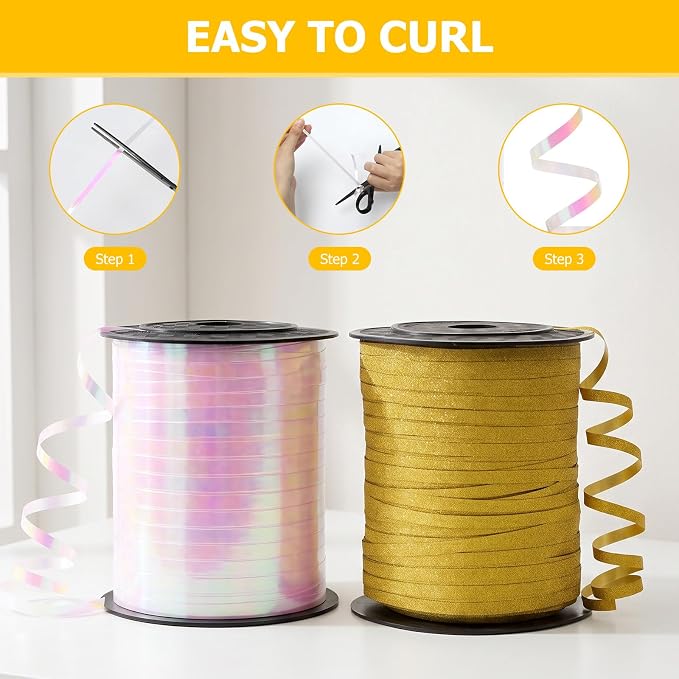 Iridescent Curling Ribbon, Kaluofan 1/5" Wide x 500Yd Ribbon - Image 6