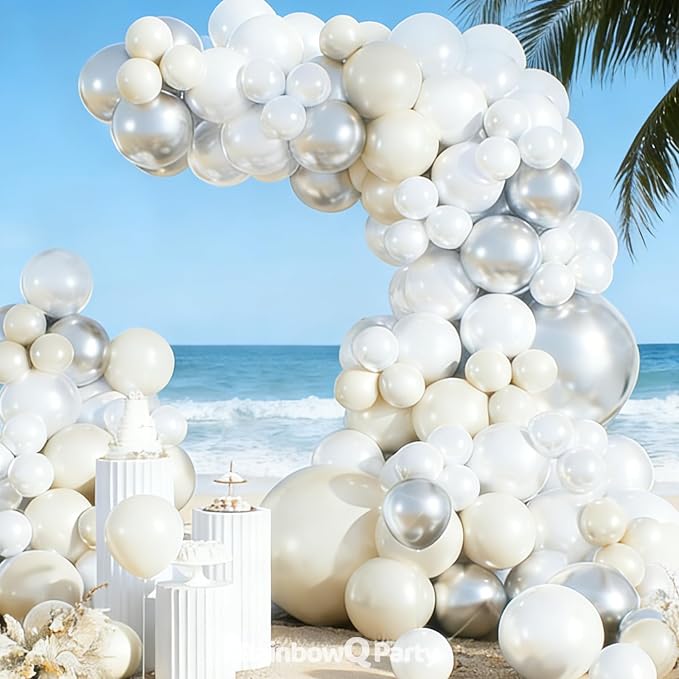 RainbowQ 165 Pcs Double Stuffed Pearl White Balloons Arch Different Sizes | - Image 8