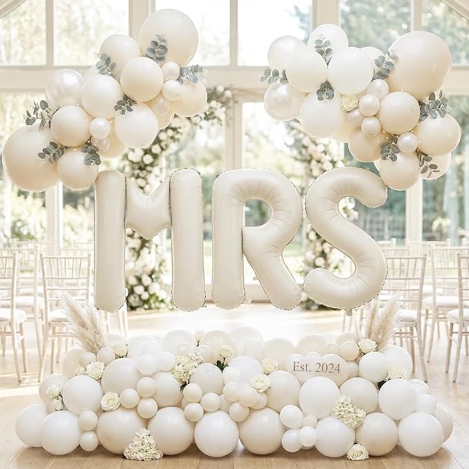 Biapian 40 Inch MRS Letter Balloons, Big Cream MRS Foil Balloons - Image 5