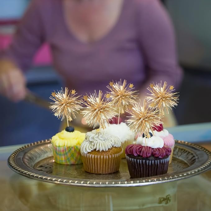 Gyufise 30Pcs Foil Firework Cupcake Toppers Happy Birthday Cake Toppers Sparkle - Image 5