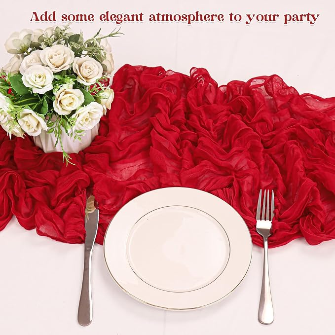 10 Pack Red Cheesecloth Table Runner 10FT Boho Gauze Fabric Table Runner - Image 5