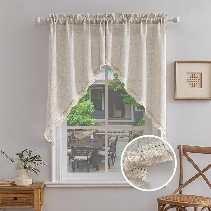 Beda Home Tassel Linen Textured Swag Curtain Valance by BedaHomeBedaLife
