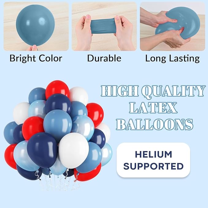 Red Blue White Balloons, 12Inch 60Pcs Retro Navy Blue Matte Red and White - Image 8