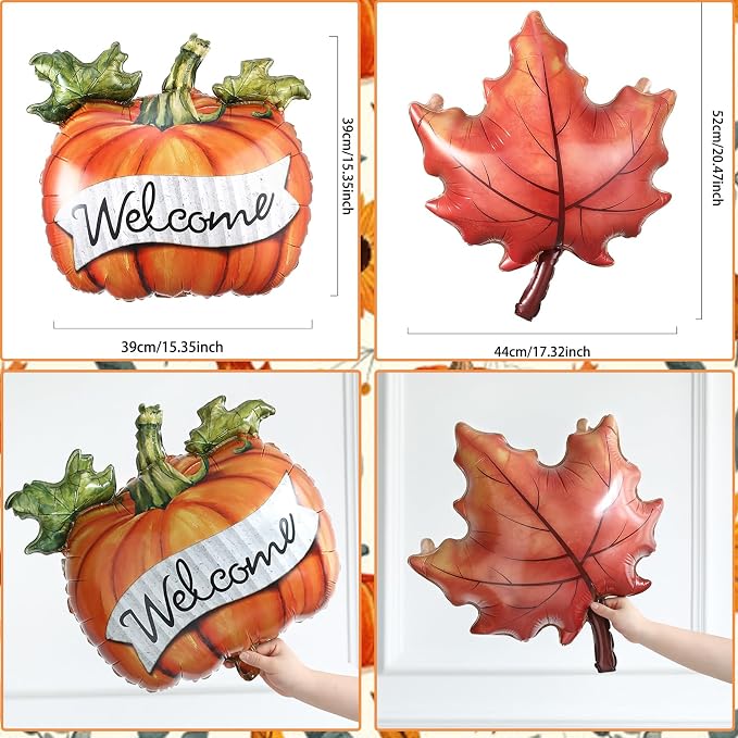 Fall Thanksgiving Balloon 4 Pieces Orange Maple Pumpkin Foil Balloons | - Image 2