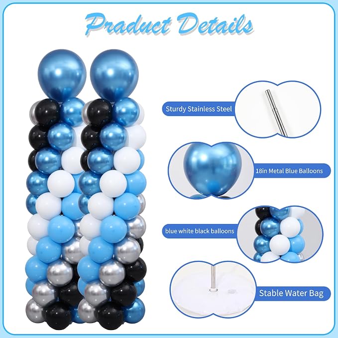 Blue and Silver Black Balloon Column Stand Arch Kit Set of 2 - Image 4