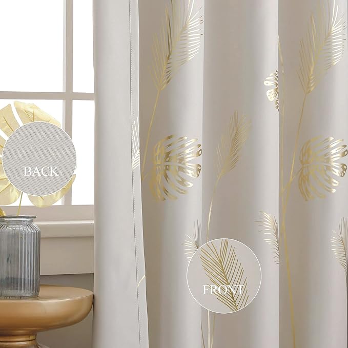 Cream Beige Curtain for Sliding Door 100W x 84L Inch Long Gold Palm Curtains - Image 5
