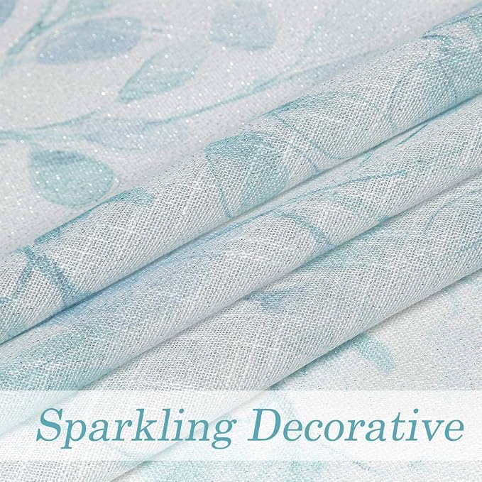 Central Park Leaf Floral Print Metallic Sheer Curtain, Teal Blue, Grommet Top - Image 5