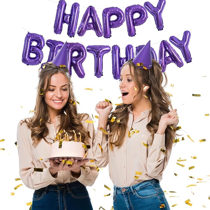 TONIFUL 16 Inch Purple Happy Birthday Balloons Banner Decorations - Image 3