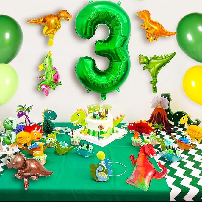 LilyZheng 3rd Birthday Dinosaur Decorations, 40 Inch Dark Green Number 3 Balloon - Image 6