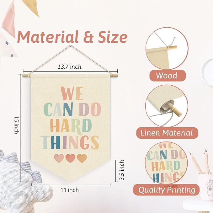 Boho Colorful Classroom Decor, We Can Do Hard Things Linen Canvas Banner - Image 7