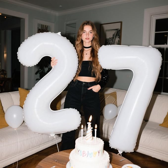 40 Inch White Number 27 Balloons Foil Digital Helium Number Balloons - Image 3