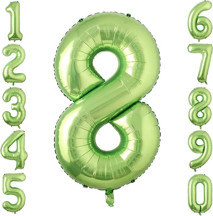 Light Green Number 8 Balloon 40 Inch, Glossy Metallic Numeral Event Decor | by Unknown