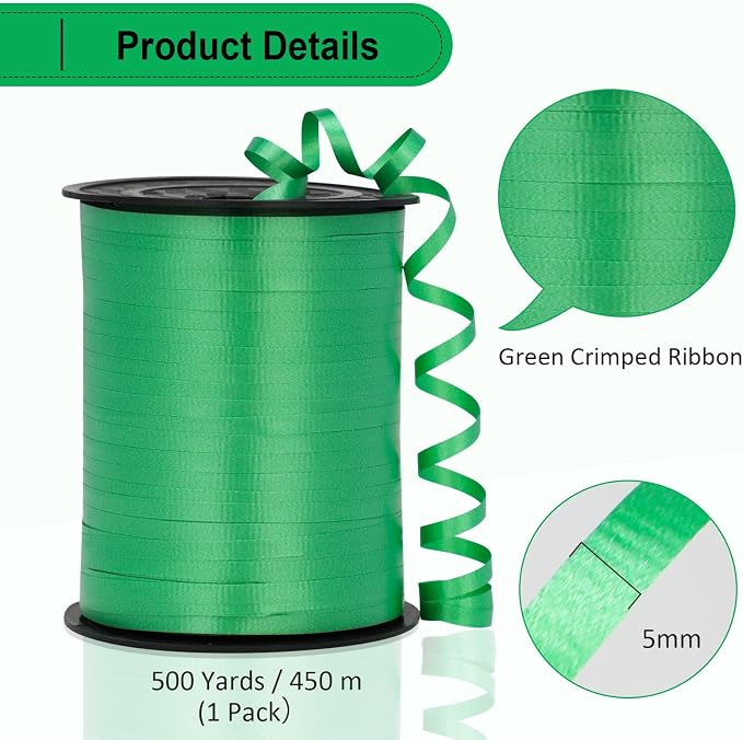 Green Ribbon, 500 Yard Crimped Dark Green Curling Ribbon - Image 5