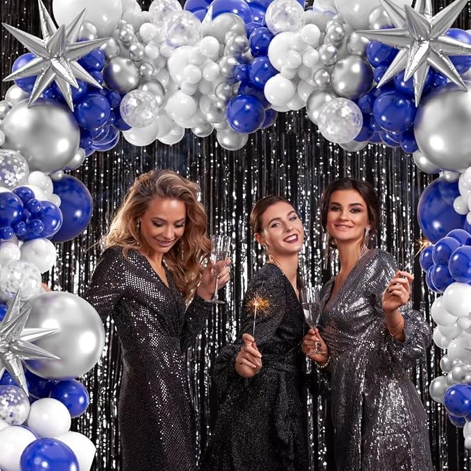 141pcs Royal Blue and Silver Balloons Garland Arch Kit Confetti Balloon | Blue - Image 6