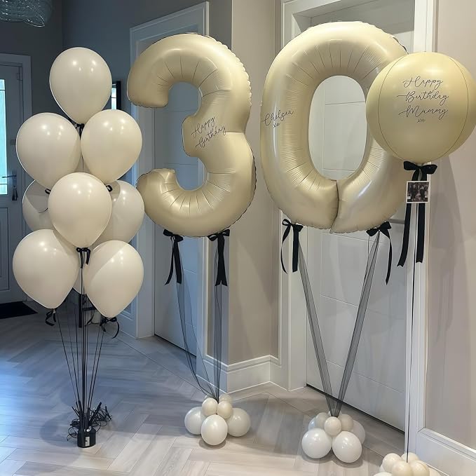 Cream Number 30 Balloons, 40 Inch 30 Balloons Giant Helium Foil Mylar Beige 30 - Image 4