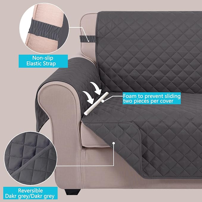 U-NICE HOME Reversible Recliner Chair Covers, Dark Grey | 28''Recliner Cover - Image 3
