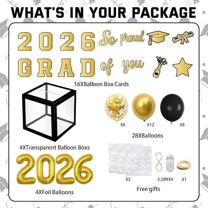 2026 Graduation Balloon Boxes Decorations – Clear Balloon Box Stack - Image 2