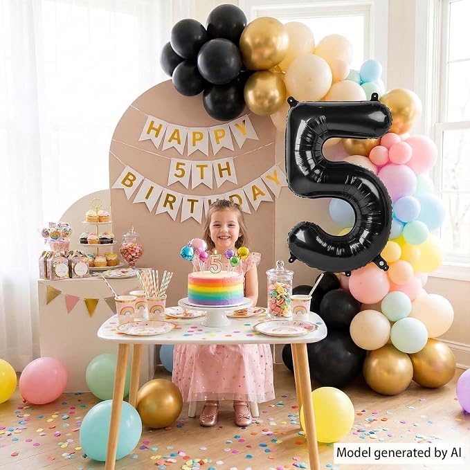 Black Number 5 Balloon 40 Inch, Glossy Foil Numeral - Image 6
