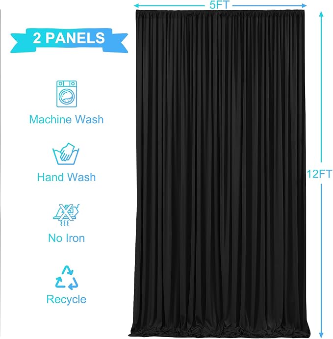 10x12 Black Backdrop Curtains for Wedding Party Wrinkle Free Backdrops Curtain - Image 6