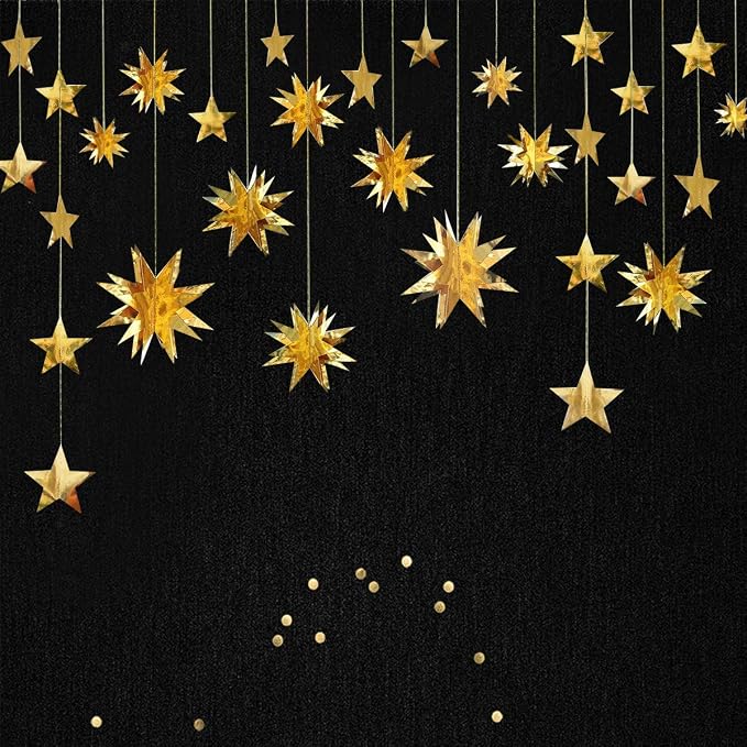 pinkblume Gold Party Decorations Star Garlands Streamer Gold 3D Stars Metallic by pinkblume