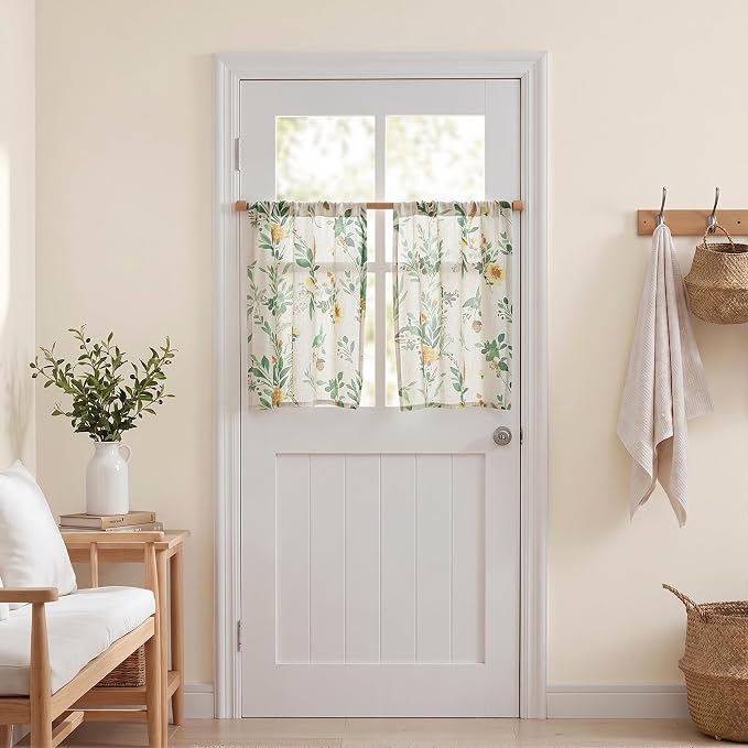 MYSKY HOME Floral Kitchen Curtains 24 Inches Linen Tier Curtains Farmhouse - Image 8