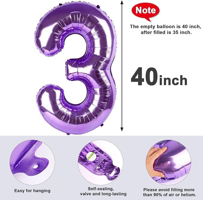 2 Balloon Numbers Birthday Decorations, 40In Purple Balloons - Image 7