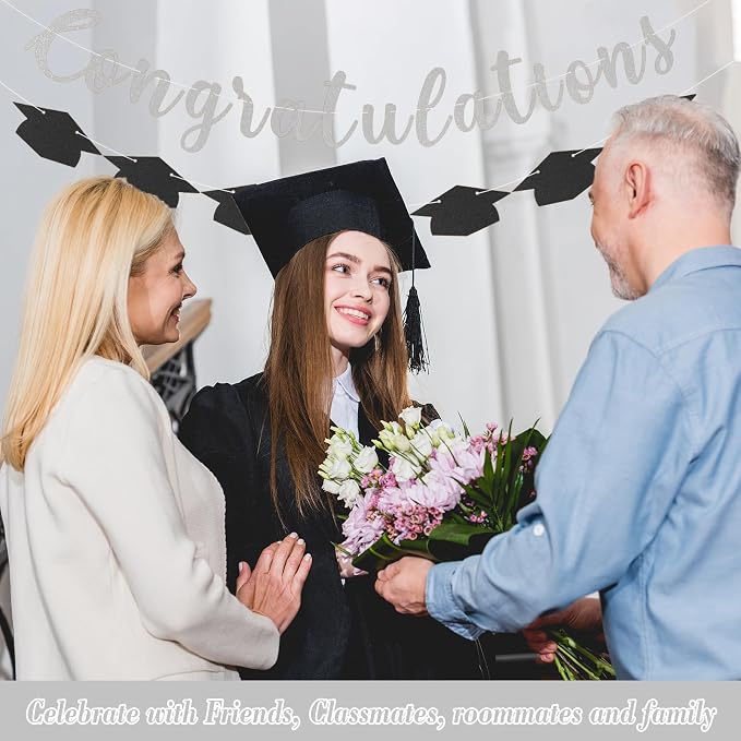 Class of 2026 Graduation Decorations Pre-Strung Glitter Congratulations Banner - Image 4