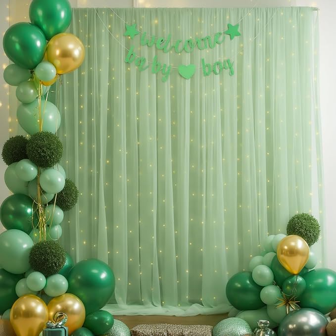 20x10ft Olive Green Tulle Backdrop Curtain - Image 4