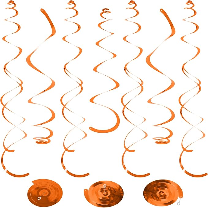 24 PCS Orange Hanging Swirl, Sparkle Ceiling Decorations, Plastic Streamer by PatiCool