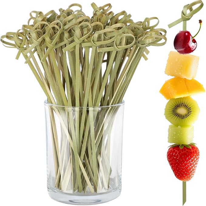 200PCS Cocktail Picks, 6 Inch Long Natural Bamboo Knot Decorative Skewers | by DOUDOULE