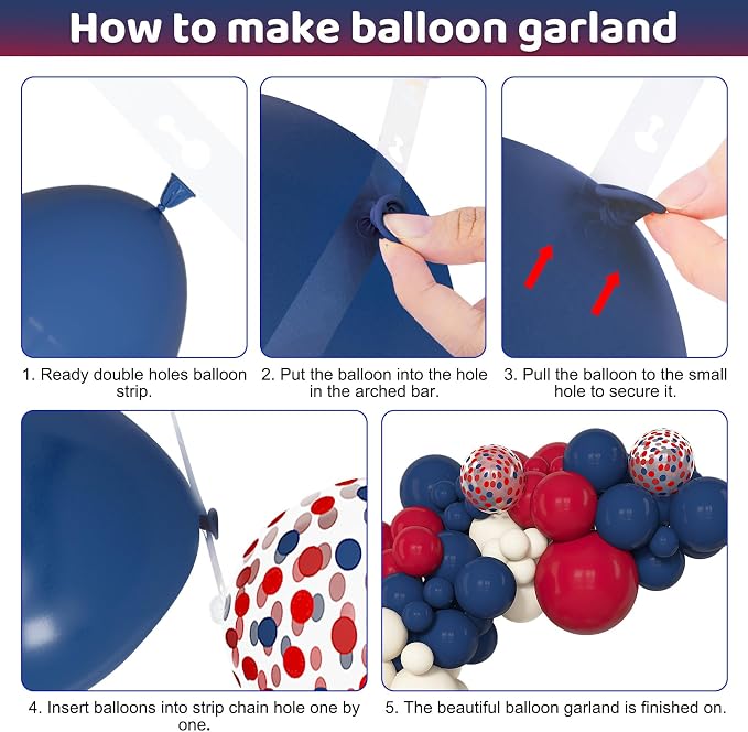 Amandir 153Pcs Red White Blue Balloon Arch Kit, Different Sizes 18 12 10 5 Inch - Image 4