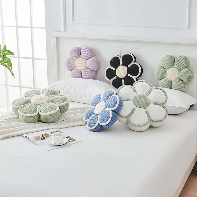 Flower Pillow, Soft Flower Decorative Throw Pillow, Cute Daisy Flower Shaped Seating Floor Cushion Room Décor Plush Pillows for Sofa Couch Bed (17.7 Inch, Blue)
