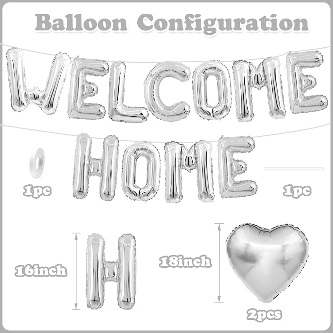 Welcome Home Balloons Silver, 16Inch Welcome Home Foil Balloons Banner - Image 2