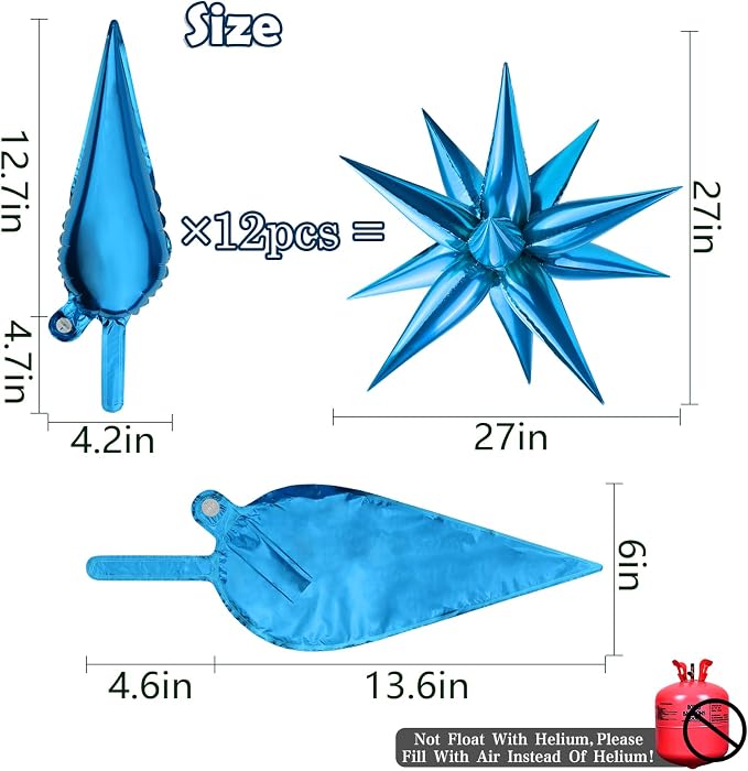 60 PCS Blue Star Balloons, 12 Point Cone Explosion Star Foil Balloons - Image 2