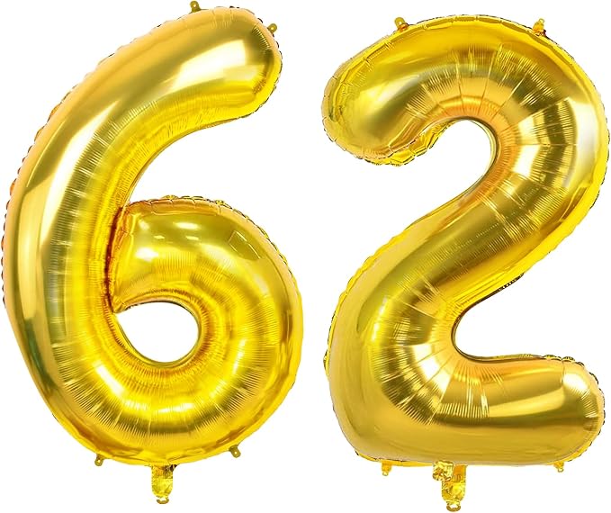 Number 62 Balloons for 62nd Birthday Party Decorations, 0-100 Large No.62 by Joycard