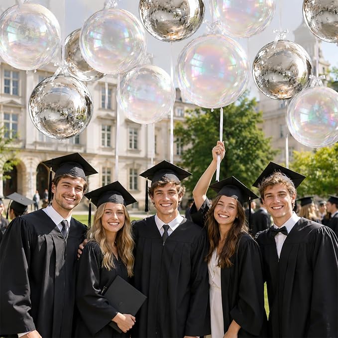 8 Pcs Silver Balloons and Iridescent Round Foil Balloons Holographic Metallic - Image 5